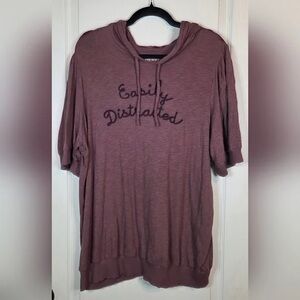 Easily Distracted Mauve Short Sleeve Hooded Tee